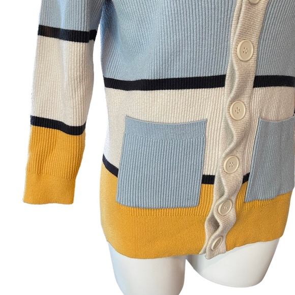 ModCloth Multi-Color Striped Ribbed Button Up Sweater - Picture 6 of 10